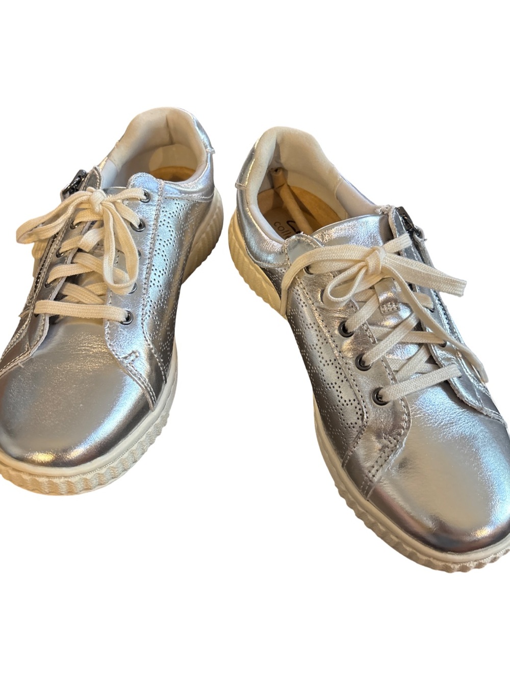 Women's Metallic Silver Lace-Up Sneaker with Side Zip
